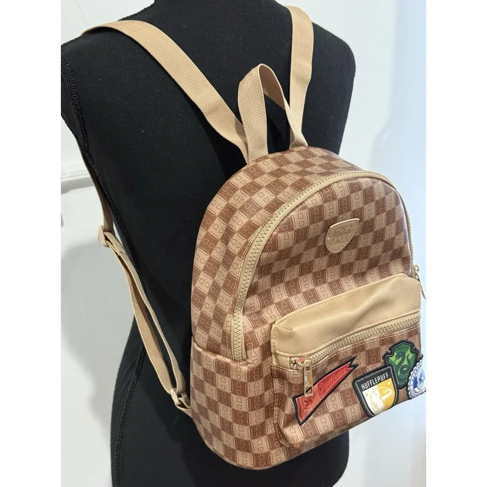 BioWorld Harry Potter Mini Backpack, Brown Checkered W Patches